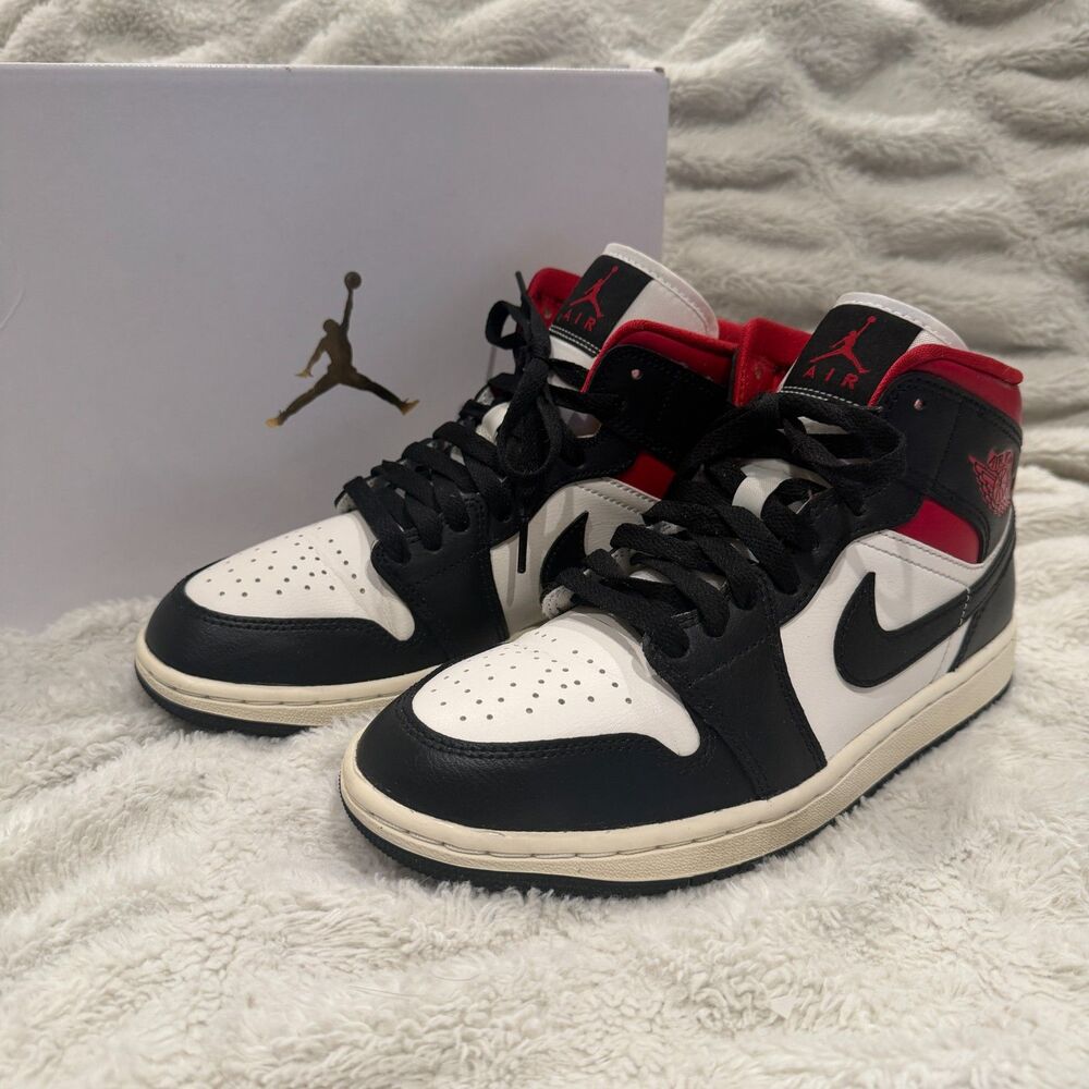 Women's Nike Air Jordan 1 Mid Black/Gym Red/Sail - Size 8